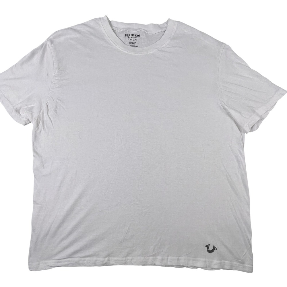 True Religion T-Shirt Mens XL White Horseshoe Logo Short Slv Cotton Lightweight